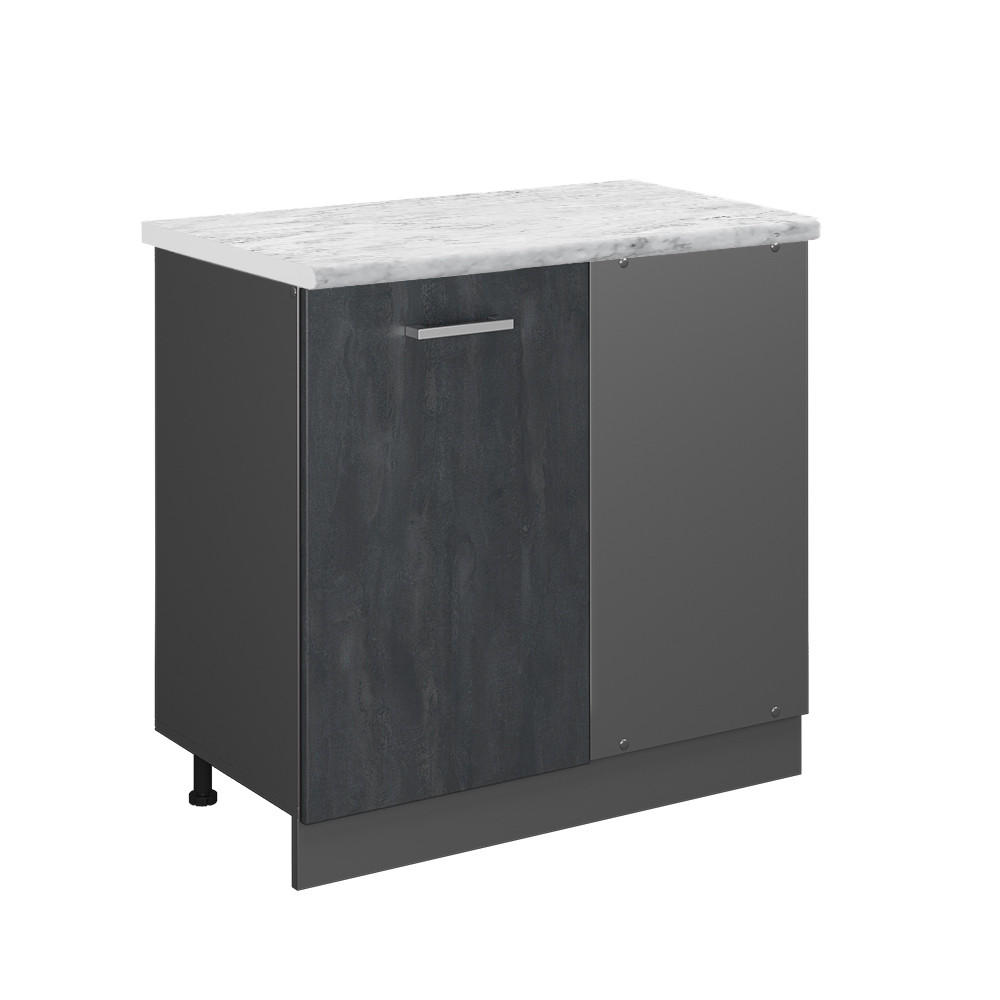 ECKUNTERSCHRANK R-Line Schwarz Beton 86 cm AP Marmor - Anthrazit/Schwarz, Holzwerkstoff (86/81.6/60cm) - Vicco
