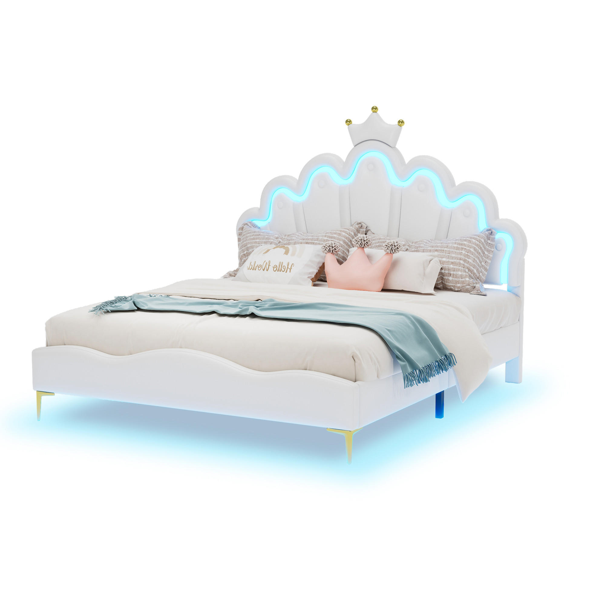 KINDERBETT 140/200 cm aus PU-Leder mit LED-Beleuchtung in Weiß - Weiß, Kunststoff (140/200cm) - Flora Grace