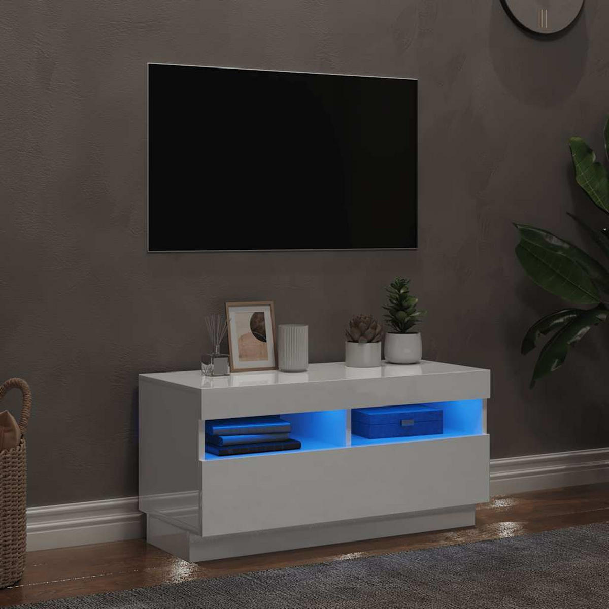 TV-SCHRANK Mit Led-Leuchten Hochglanz-Weiss 80/35/40 Cm - Weiß, Holzwerkstoff (30/40/150cm) - vidaXL