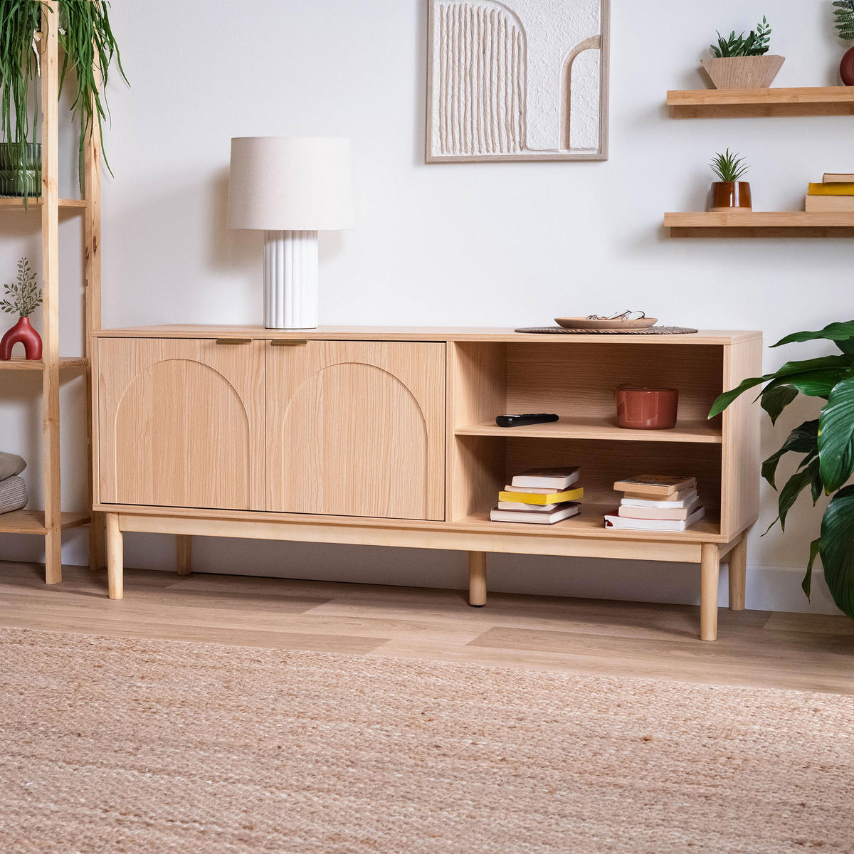 TV-STÄNDER NOLAN Eichenholzfarbe stil Skandinavischer - Beige/Goldfarben, Holz/Metall (40/60/140cm) - Sicaan