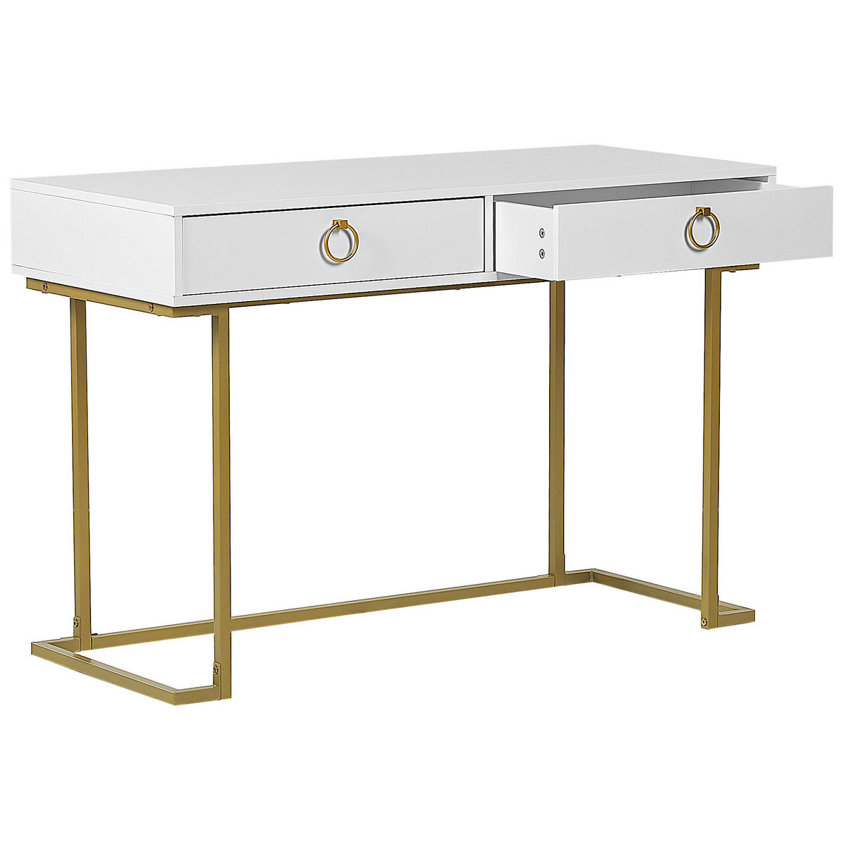 KONSOLENTISCH weiß/gold 2 Schubladen Westport - Goldfarben/Weiß, Metall (115/77/50cm) - Beliani