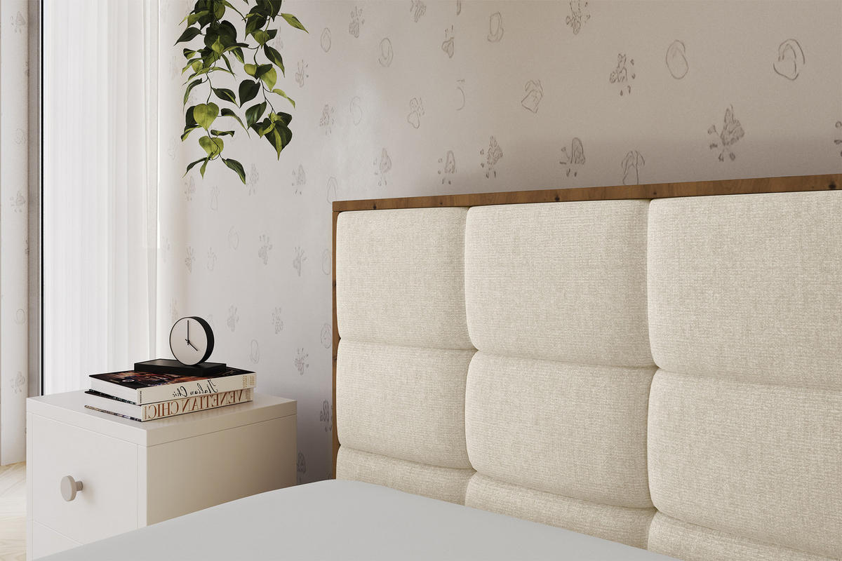 EINZELLBETT Jugendbett mit Bettkasten, Rechts - SOVY 100x200 Beige - Naturfarben, Holzwerkstoff/Textil (100/200cm) - ALTDECOR
