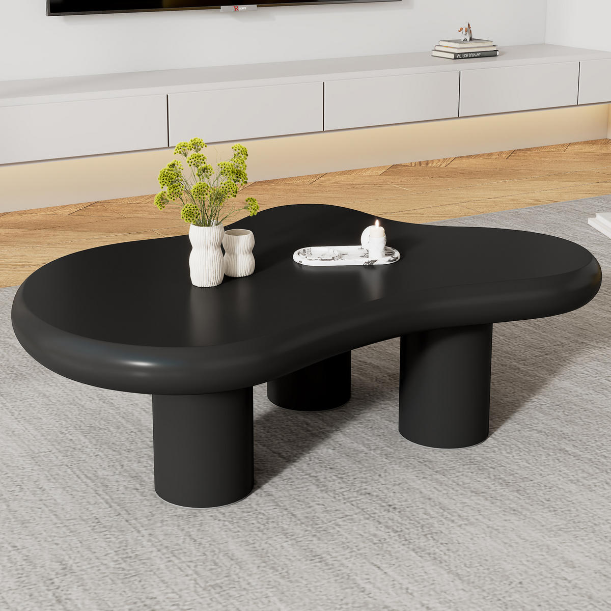 COUCHTISCH Wolkenform 97/67/32 cm Schwarz aus MDF mit Filzgleitern lackiert - Schwarz, Holzwerkstoff (97/67/32cm) - OKWISH