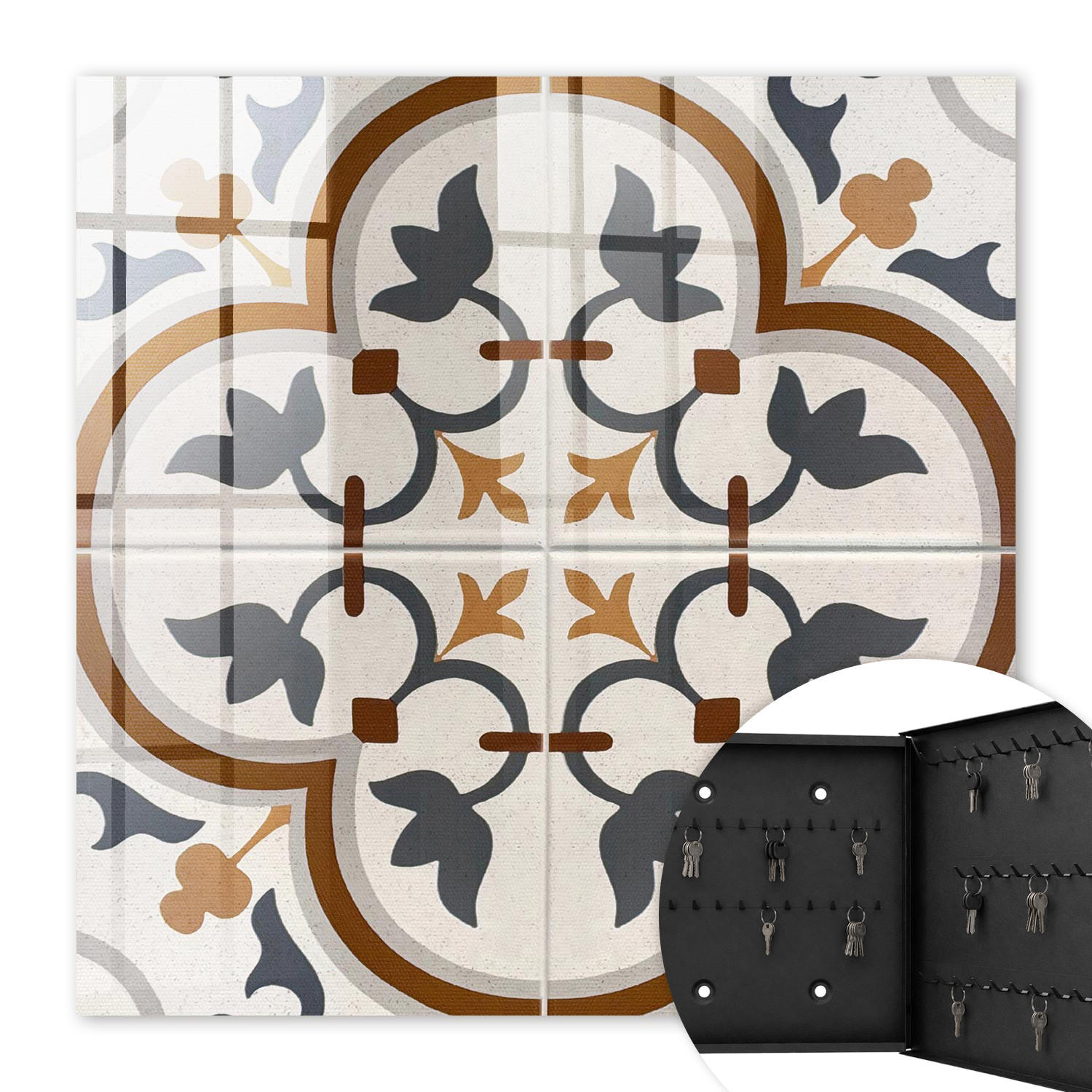 SCHLÜSSELBOX Schwarz 30x30 cm- Türöffnung nach rechts - Geometrische Eleganz - Beige, Metall (30/30/5cm) - TULUP