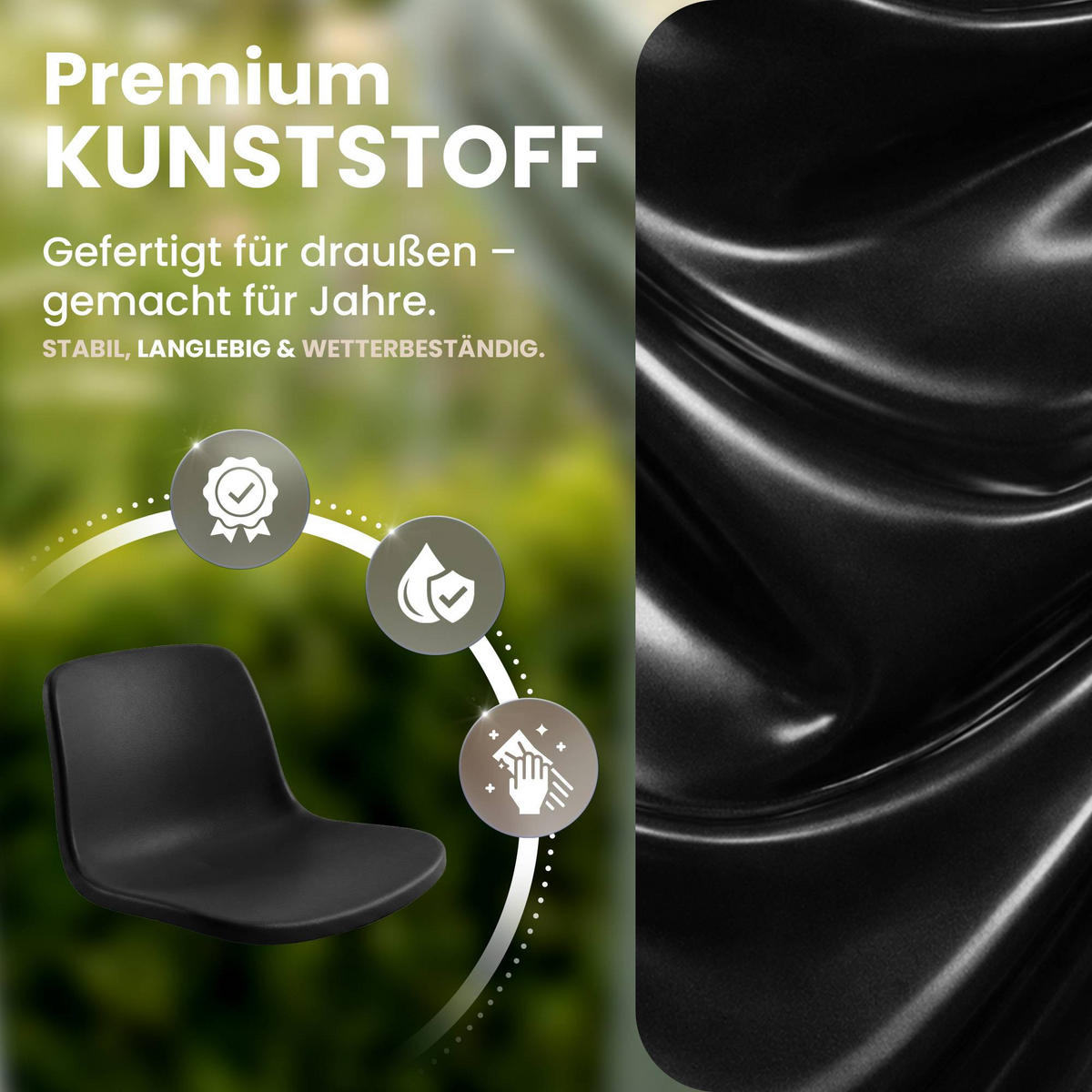 GARTENSTUHL 4er Set Kunststoff Schwarz - Schwarz, Kunststoff (45/84/55cm) - CLP