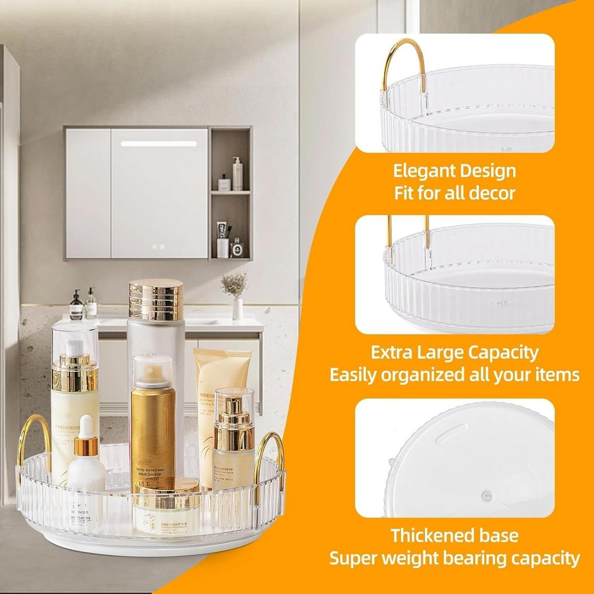 KOSMETIK-ORGANIZER, drehbar,Transparent,23/23/10.5cm - Transparent, Kunststoff (23/6.5/23cm)
