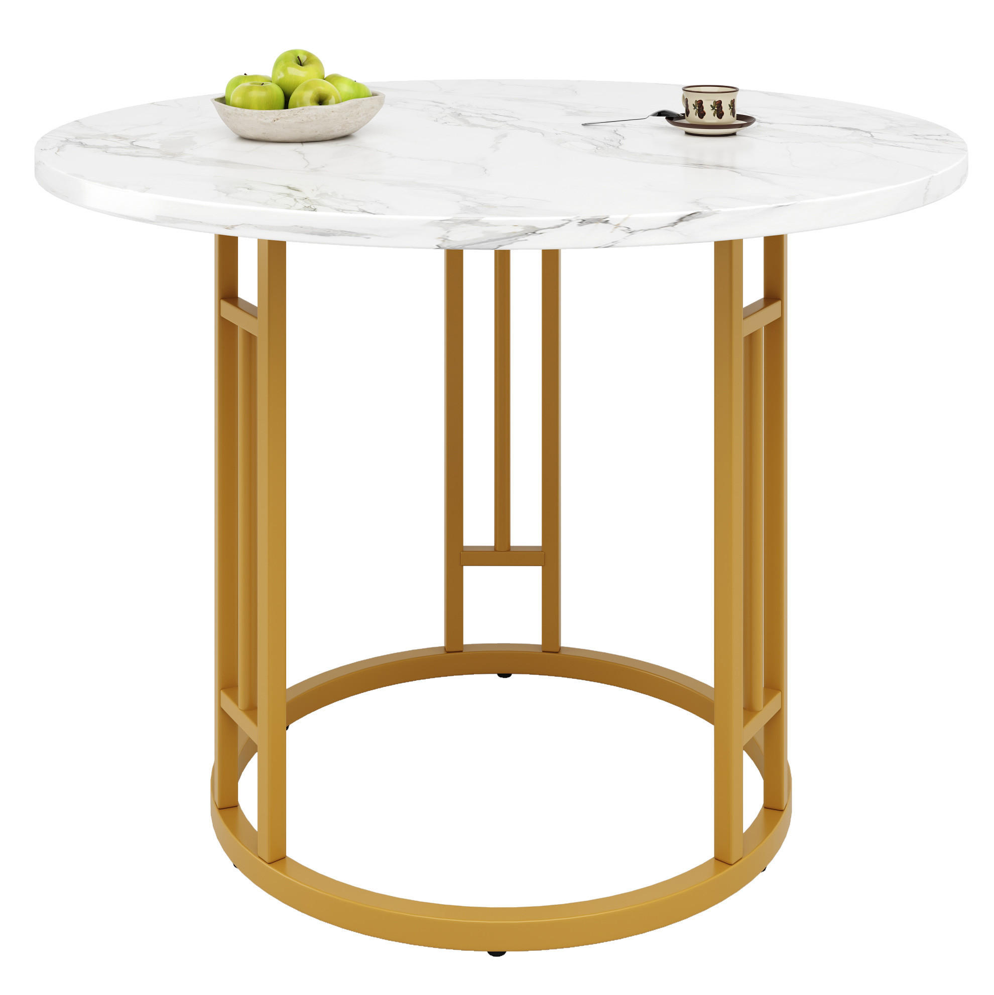 ESSTISCH rund, MDF mit Marmoroptik & Metallgestell, 80/80/76 cm, Weiß - Weiß, Holzwerkstoff (80/80/76cm) - Redom