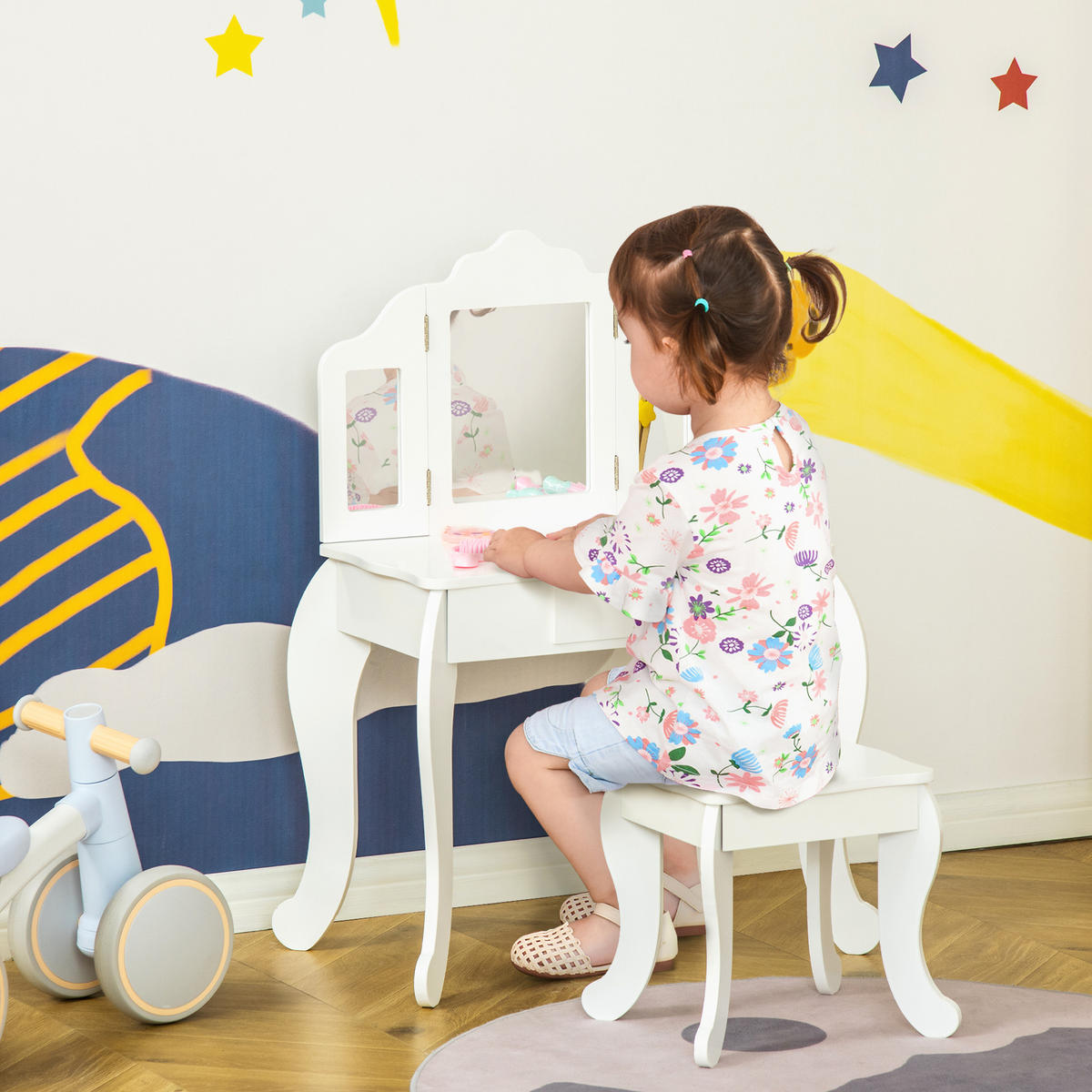 KINDERSCHMINKTISCH DE-18627 2-in-1 mit Triptychonspiegel Weiß - Weiß, Holzwerkstoff (40/85.5/63cm) - ComfortXL