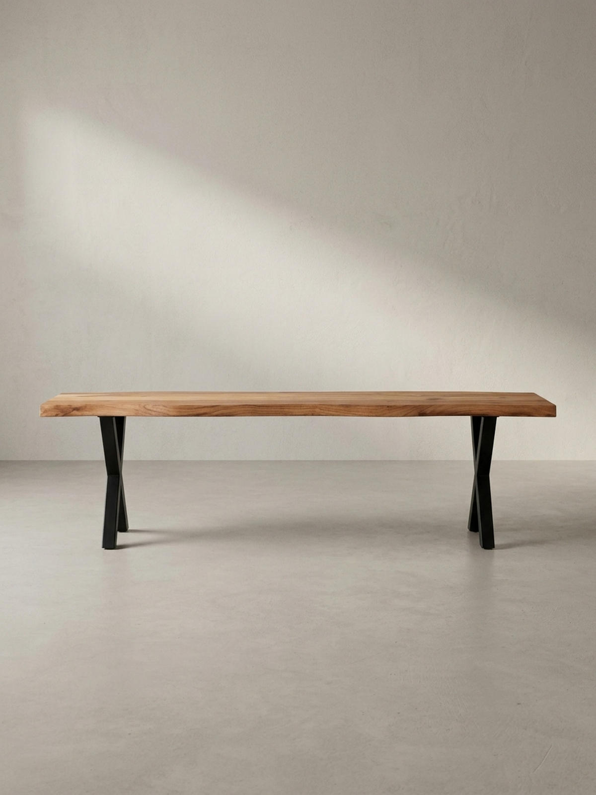ESSZIMMERBANK Massivholz Metall Baumkante X-Beine, Akazie 140x40x46 cm - Schwarz/Braun, Holz/Metall (140/46/40cm) - KADIMA DESIGN