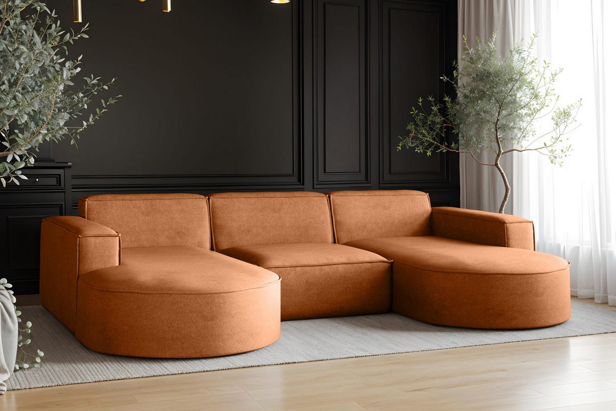 ECKSOFA U-Form Modena, Sofa Elegant und Moderne Stoff Salvador Braun - Braun, Holz/Textil (299/165cm) - Kaiser Möbel