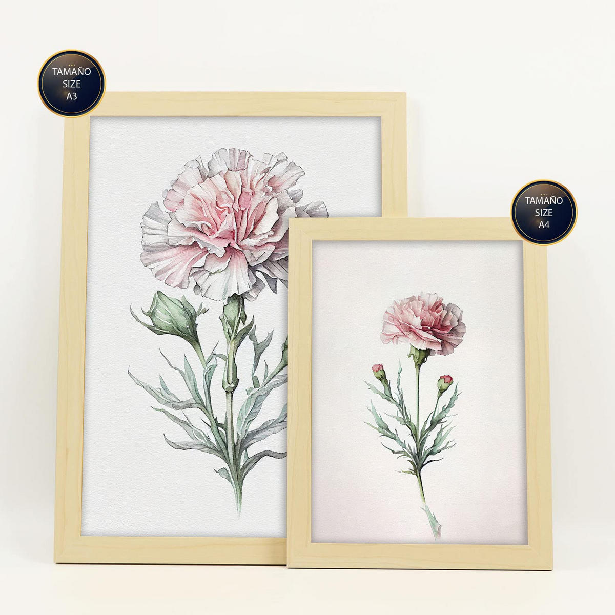 POSTER Set Mit 6 Hellrosa Blumen Vollfarbige Natur Und Botanikdrucke Mit Blumenmotiven Auf Reinweißen Hintergründen A3 & A4 Rahmen Aus Hellem Holz - Beige, Papier (29/3cm) - Nacnic