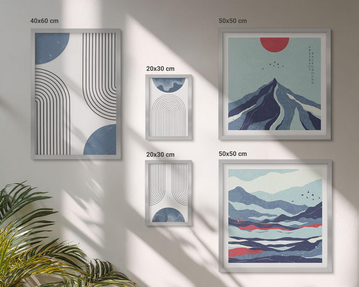 WANDBILDER 5er Set - 50x50 cm & 20x30 cm & 40x60 cm Silberner Rahmen - Zitronenbäume im Topf - Silberfarben, Kunststoff (40/60cm) - ArtPrintCave