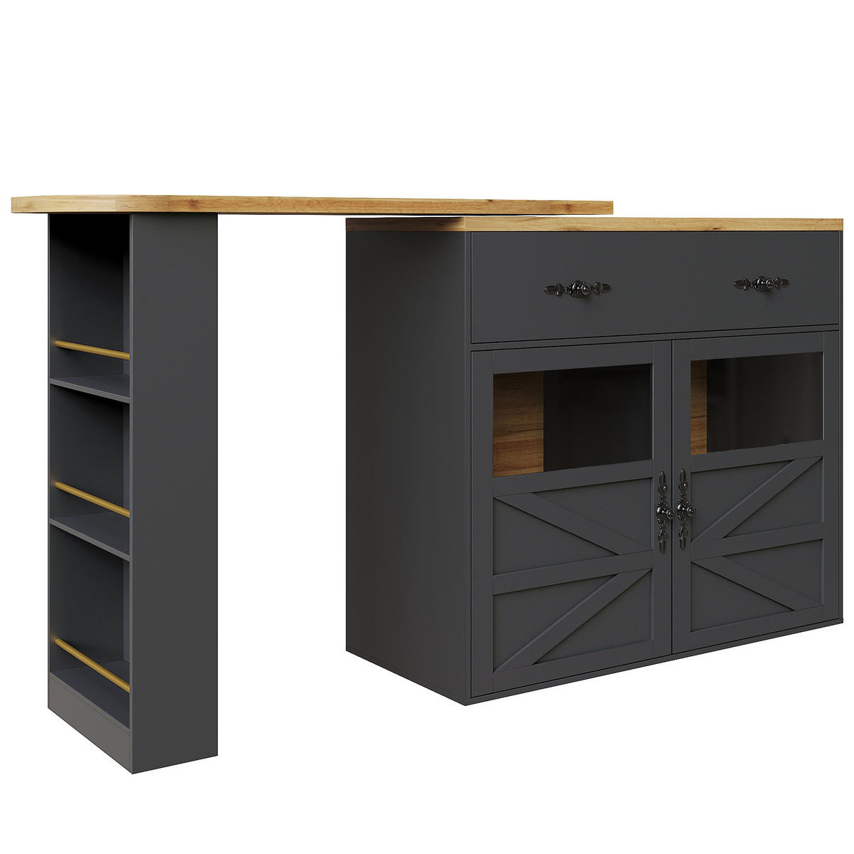 BARTISCH aus MDF, ausziehbar 138-204/39/104 cm mit 360° Drehfunktion & Stauraum, Schwarz - Schwarz, Holzwerkstoff (39/104/138cm) - Redom