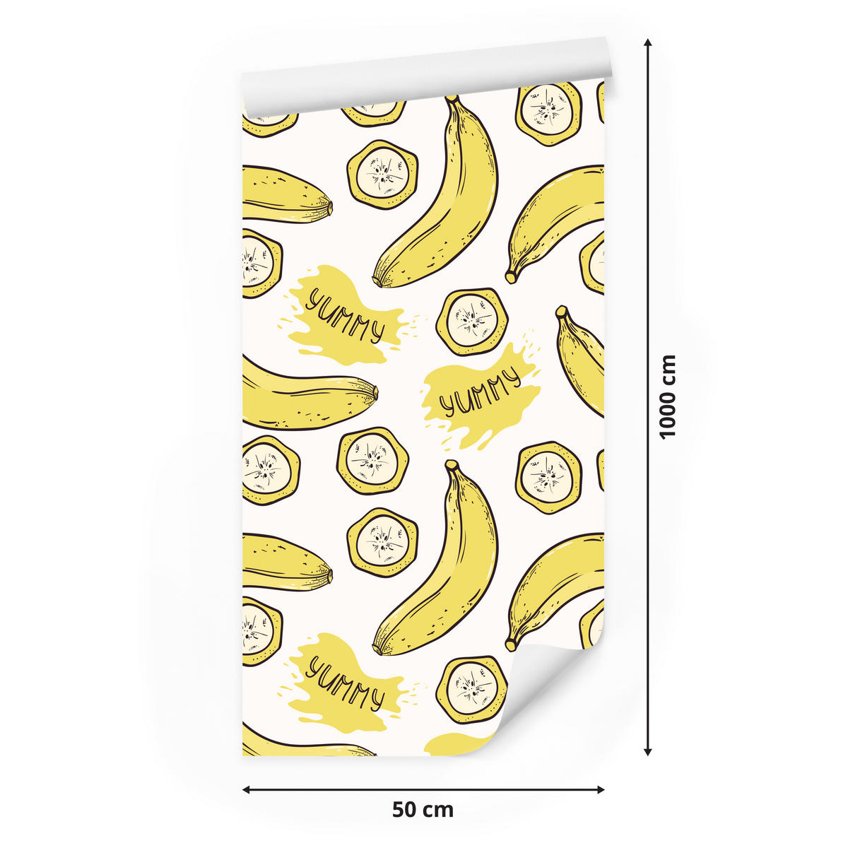 VLIESTAPETE Bananen und Schriftzüge – Gelb, Weiß – 50x1000 cm - Gelb/Weiß, Papier (50/1000cm) - Muralo