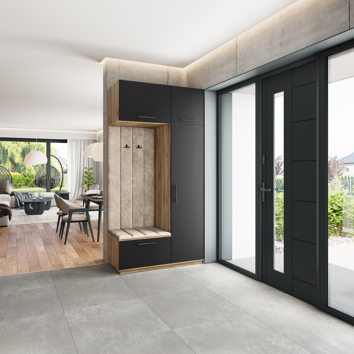 GARDEROBENSCHRANK REMA 120/240/60 cm Modern Eiche Wotan - Eiche Wotan/Schwarz, Holzwerkstoff (120/240/60cm) - MASSENO