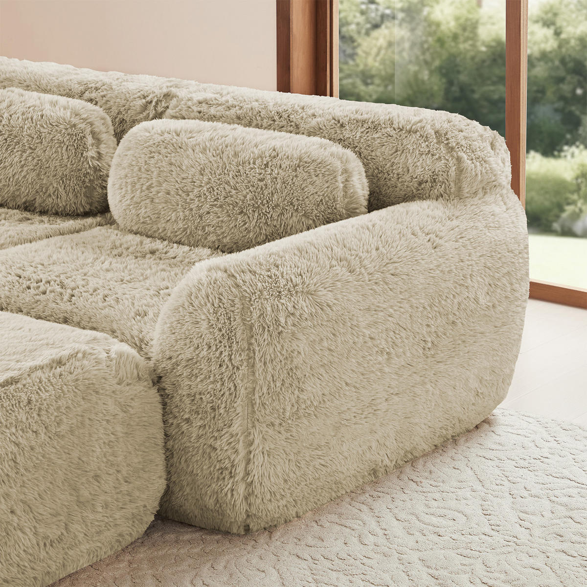 COUCHTISCH mit Stauraum, Holzwerkstoff und Rattan, Braun - Beige, Textil (291/104/73cm) - Meubles Cosy
