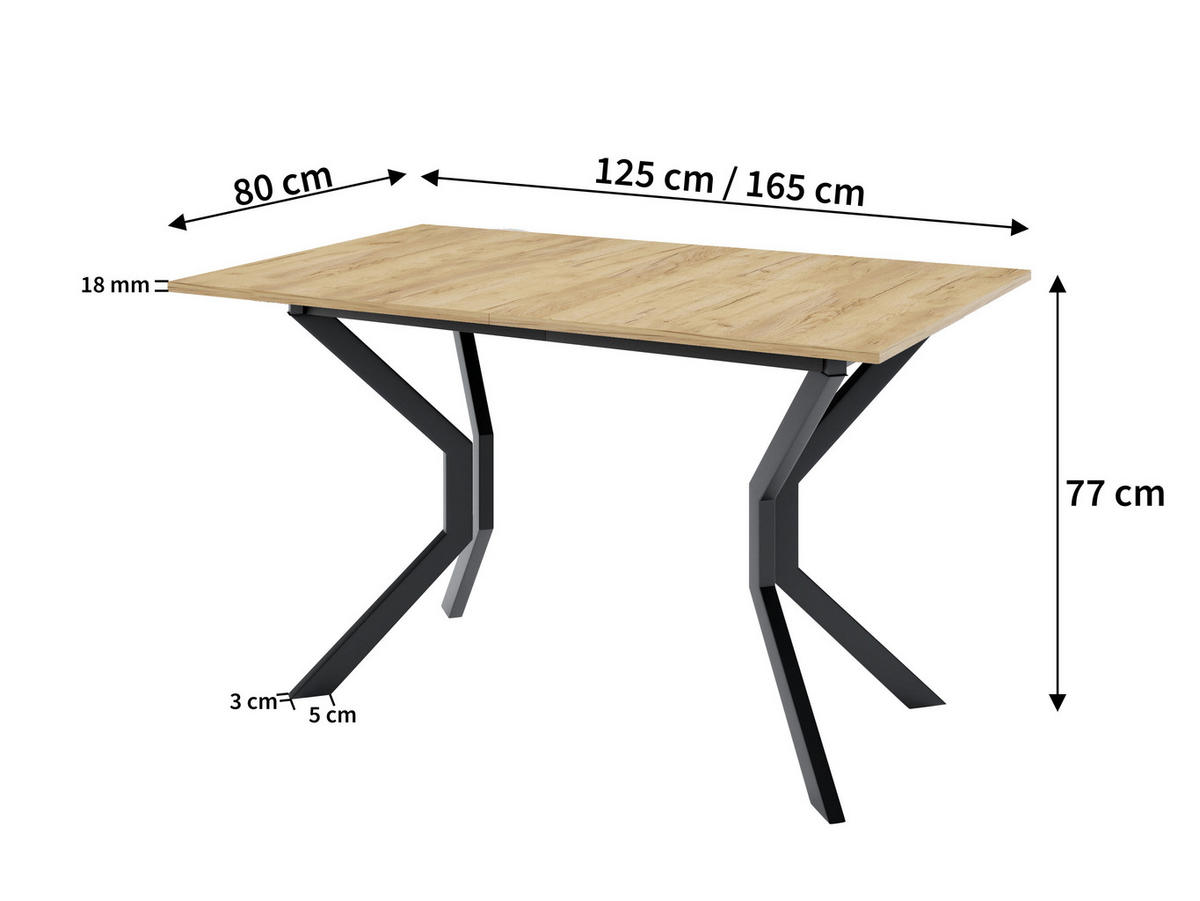 ESSTISCH ENZO M Ausziehbar 125 - 165 / 80 x 77 cm - Schwarz/Weiß, Holz (125/80/77cm) - MASSENO