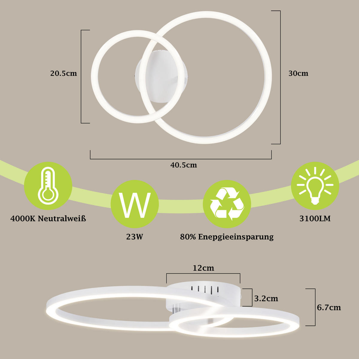 LED DECKENLEUCHTE Nrelis 40.5/30/6.7 cm - Weiß, Kunststoff (40.5/30/6.7cm) - ZMH