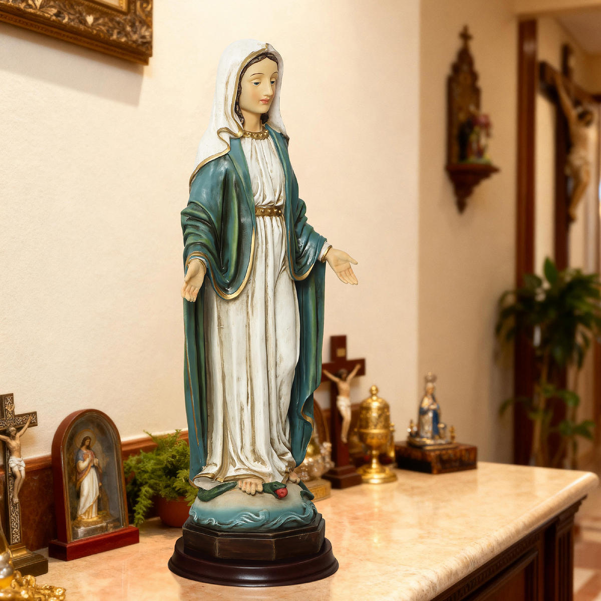 STANDSKULPTUR Heilige Maria, große Gebetsstatue | B24.5 x T20.5 x H63.5 cm - Multicolor, Kunststoff (24.5/63.5/20cm) - Hometopia