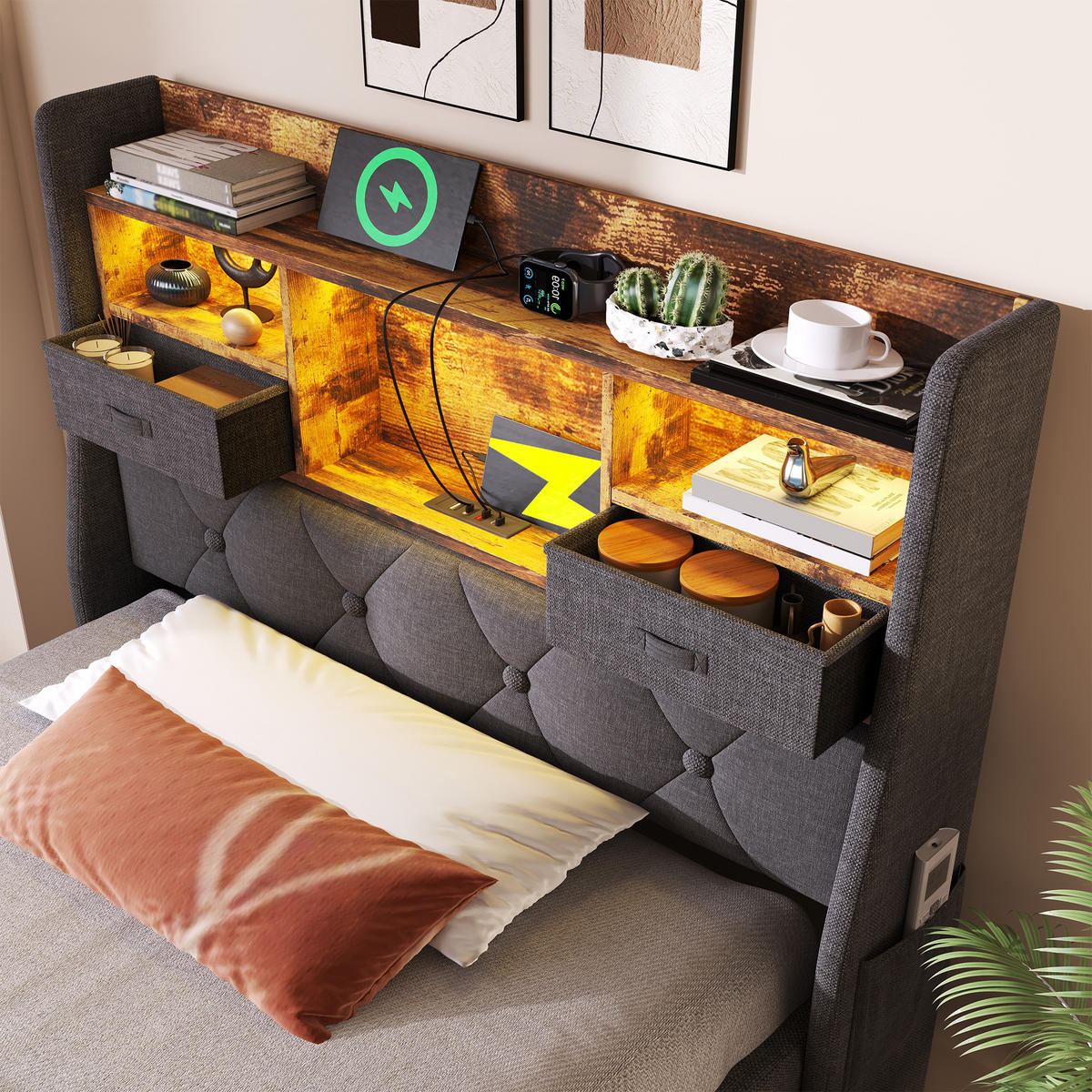 STAURAUMBETT 90/200 cm DE-00566, in Grau, hydraulischem Stauraum - Grau, Holz (90/200cm) - ComfortXL