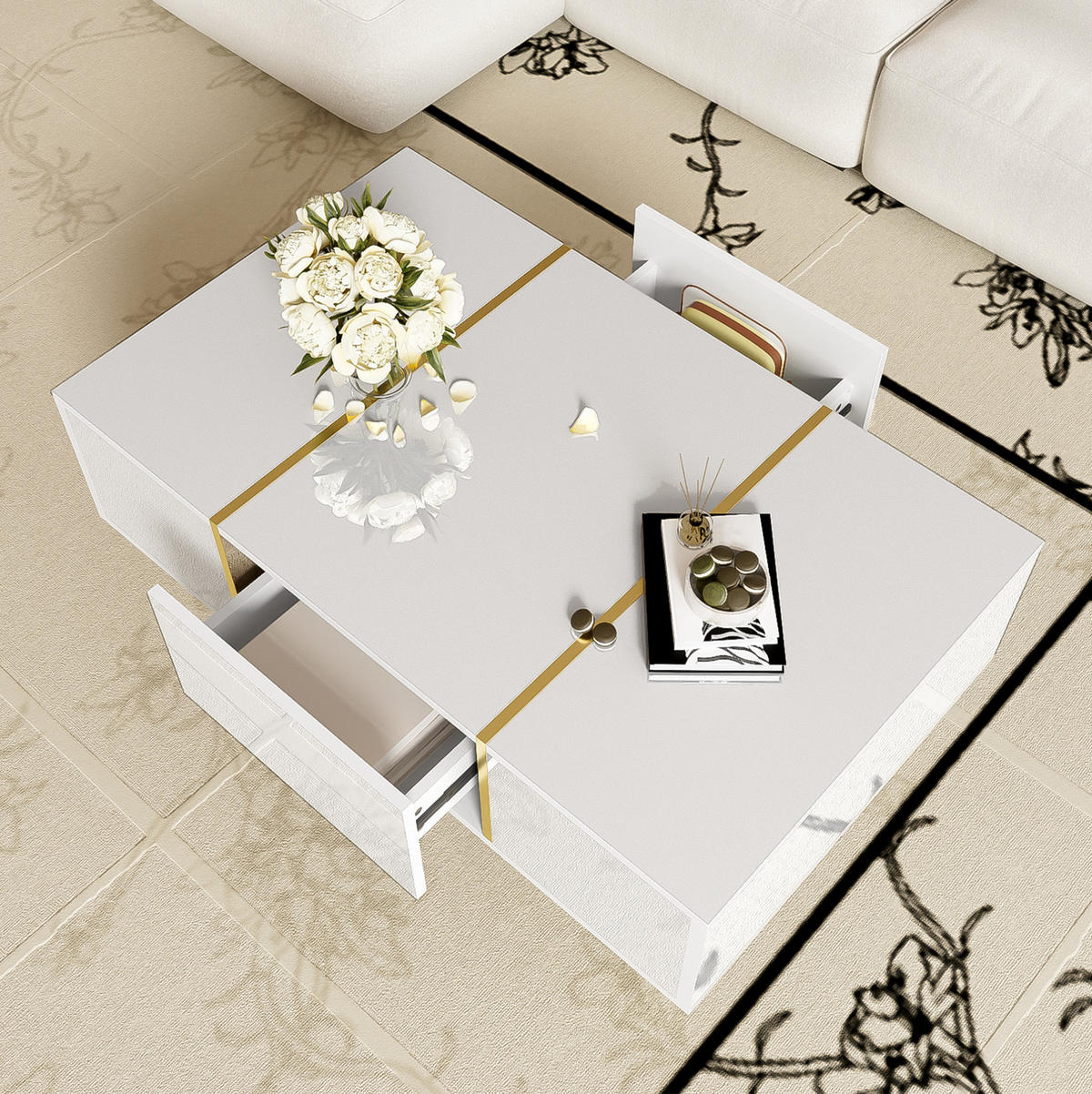 COUCHTISCH aus MDF 100x60x41,5 cm in Weiß mit 2 Schubladen - Weiß, Holzwerkstoff (100/60/41.5cm) - Modfu