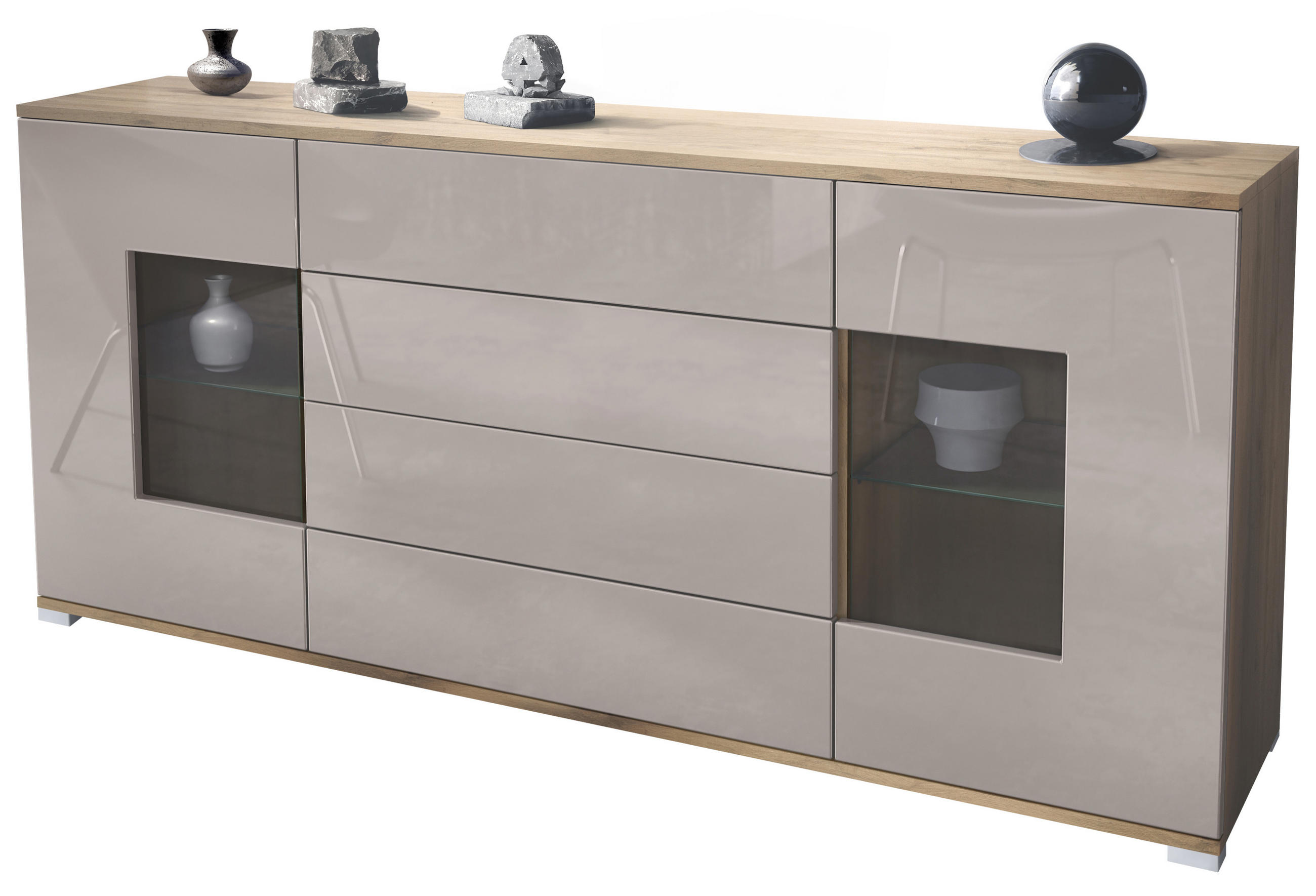 SIDEBOARD Grömitz Sandgrau Hochglanz - Sandfarben, Holzwerkstoff (166.5/75.5/35cm) - Vladon