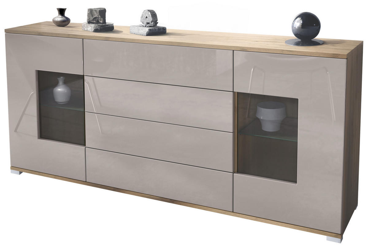 SIDEBOARD Grömitz Sandgrau Hochglanz - Sandfarben, Holzwerkstoff (166.5/75.5/35cm) - Vladon