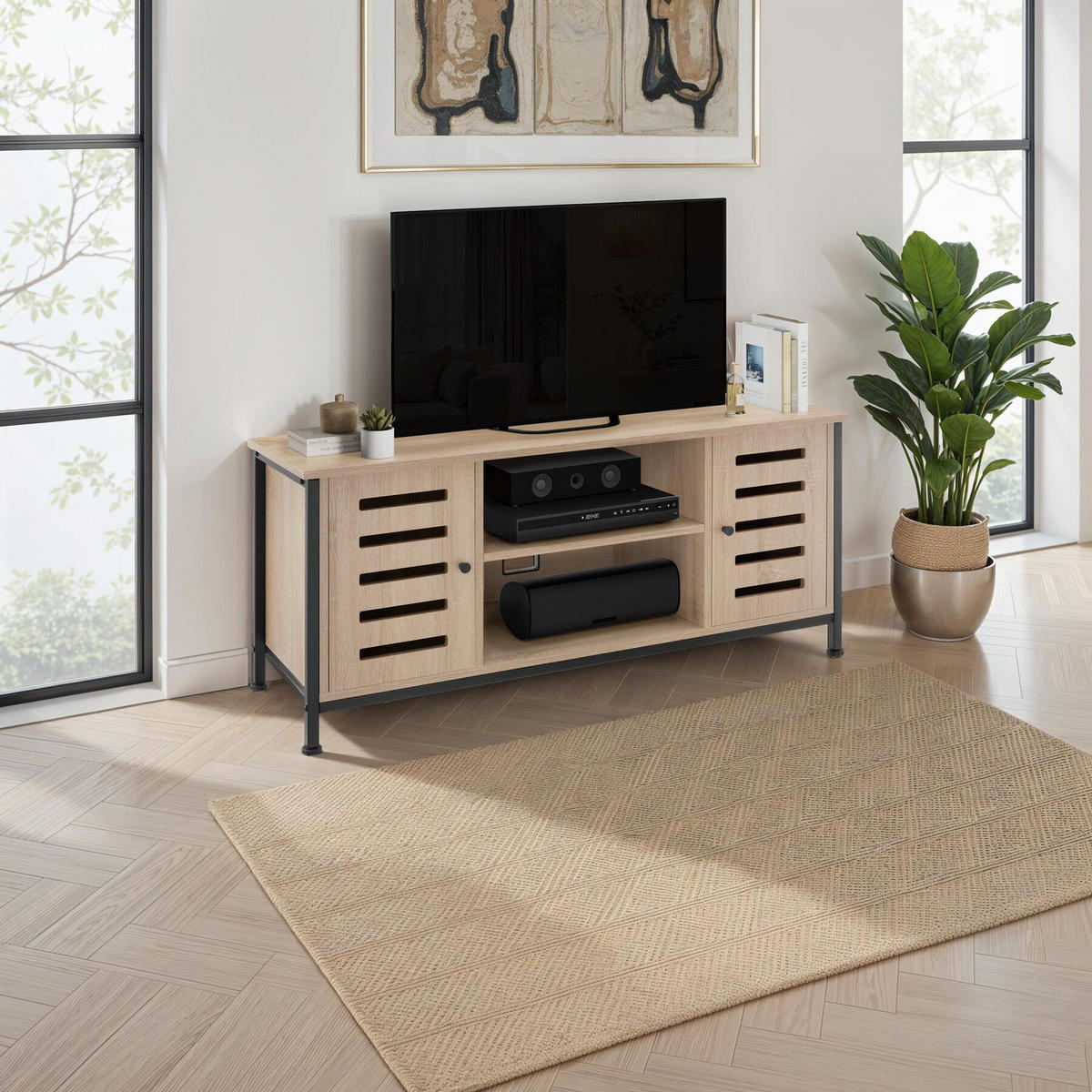 TV-BOARD Carlow,110 x 41,5 x 50,5 cm,Industrial Holz hell, Eiche Sonoma - Naturfarben, Holzwerkstoff (41.5/50.5/110cm) - tectake