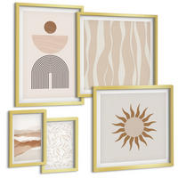 BILDER SET 5er Set - 50x50 cm & 20x30 cm & 40x60 cm Goldrahmen - Abstrakte Landschafts- und Naturgeometrie - Goldfarben, Kunststoff (40/60cm) - TULUP
