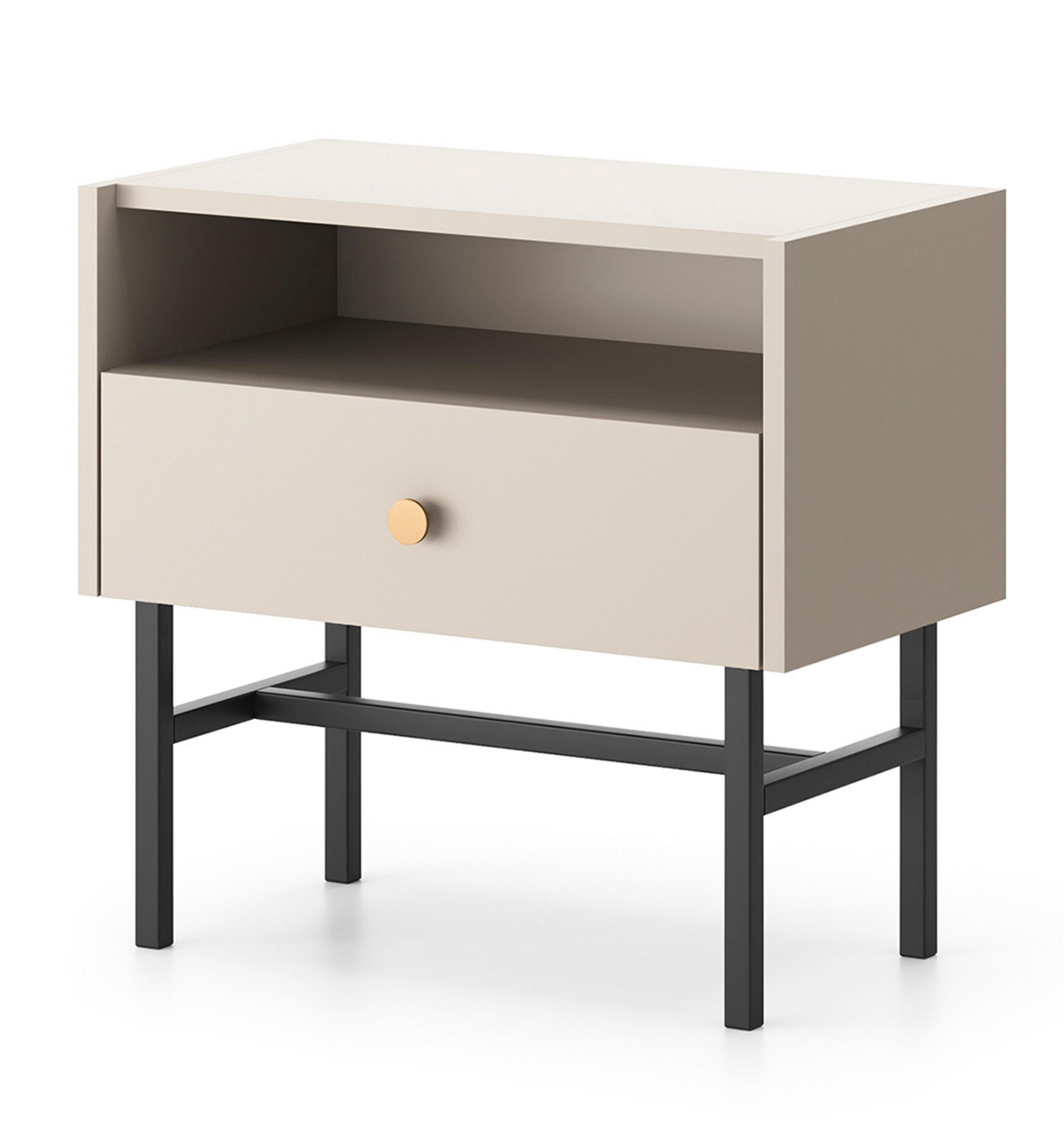 NACHTTISCH Dinley 1S Beige 54,8/52/39 cm – mit schwarzen Beinen im minimalistischen Design - Beige/Schwarz, Holzwerkstoff/Metall (54.8/52/39cm) - AX Living