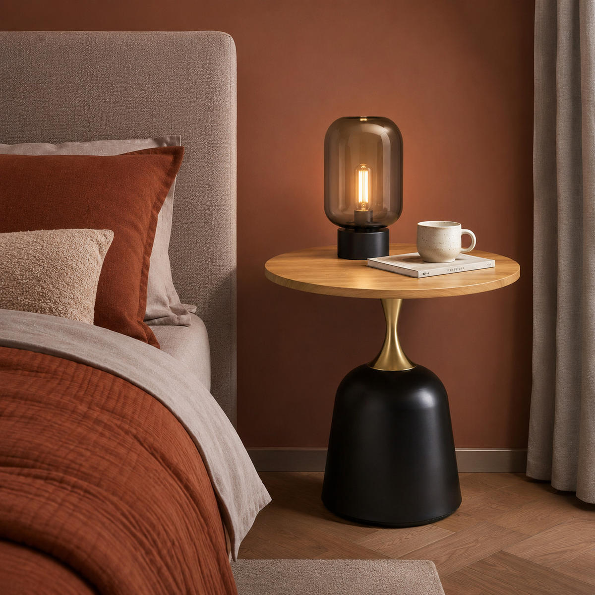 BEISTELLTISCH DE-37424 rund mit Metallgestell Naturholz - Naturfarben, Holzwerkstoff (60/60/58cm) - ComfortXL