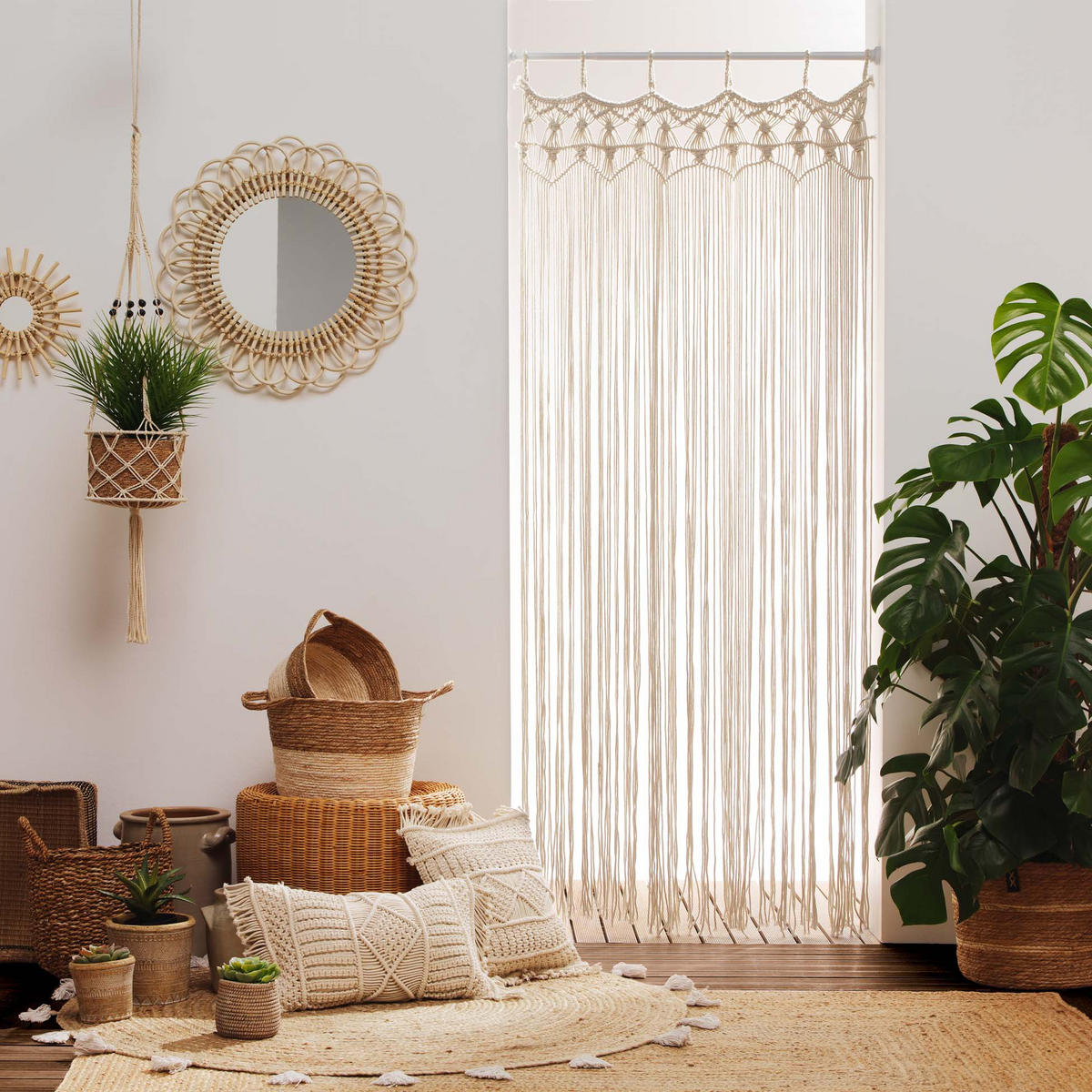KISSENBEZUG mit Fransen Macralina 40/40/15 cm - Beige, Naturmaterialen (40/40cm) - Douceur d´intérieur