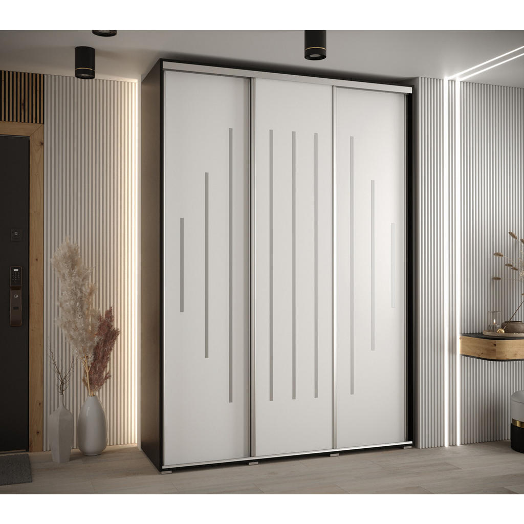 Thumbnail - Abiks Möbel Schwebetürenschrank, Schwarz, Weiß, Silber, Metall, Nachbildung, 6 Fächer, 180x235x60 cm, Schlafzimmer, Klei...