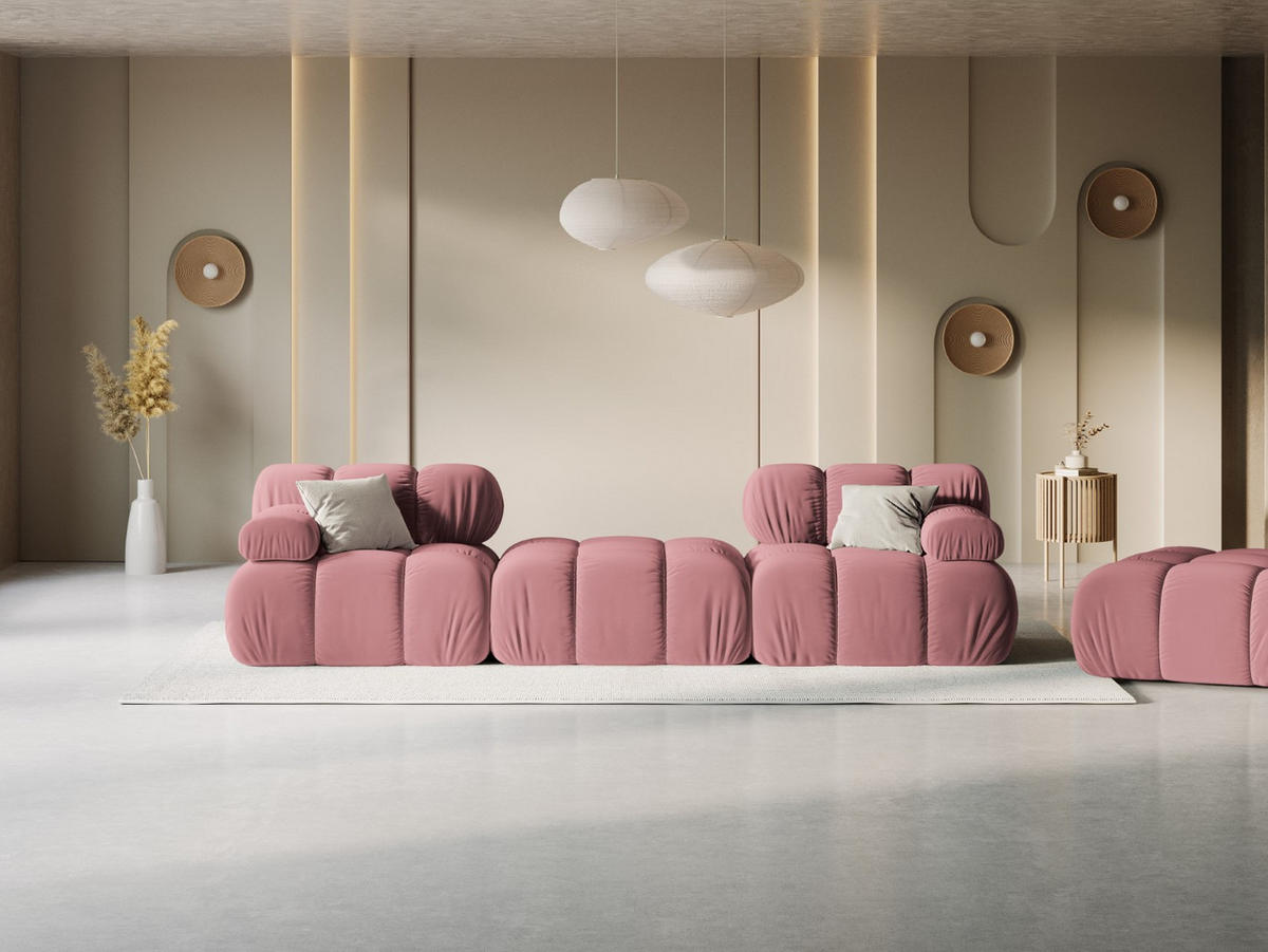 MODULARES-SOFA Bellis aus Samt rosa 3 Sitzplätze - Pink, Textil (188/63/188cm) - Micadoni
