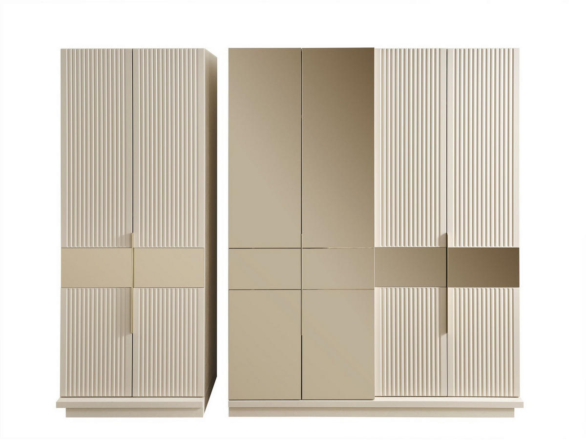 BETTANLAGE TESLA Schlafzimmer-Set, 5-teilig, Beige, Bett mit Kopfteil, 2 Nachttische, Kleiderschrank und Kommode - Beige, Holzwerkstoff (160/200cm)