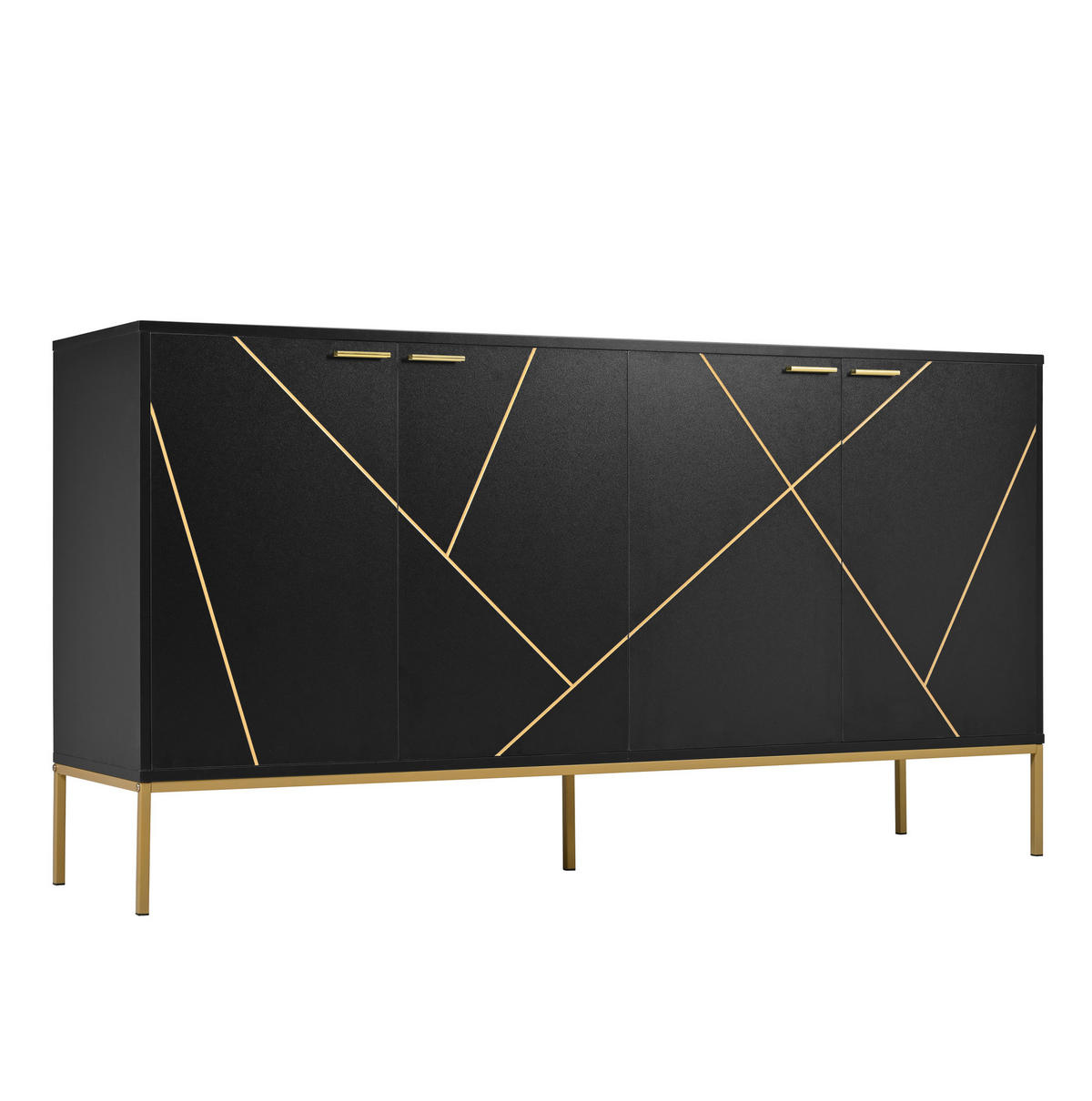 SIDEBOARD aus Spanplatte 40x150x80 cm Schwarz mit goldfarbenen Details, verstellbarem Einlegeboden und Metallfüßen - Schwarz, Holzwerkstoff (150/80/40cm) - Modfu