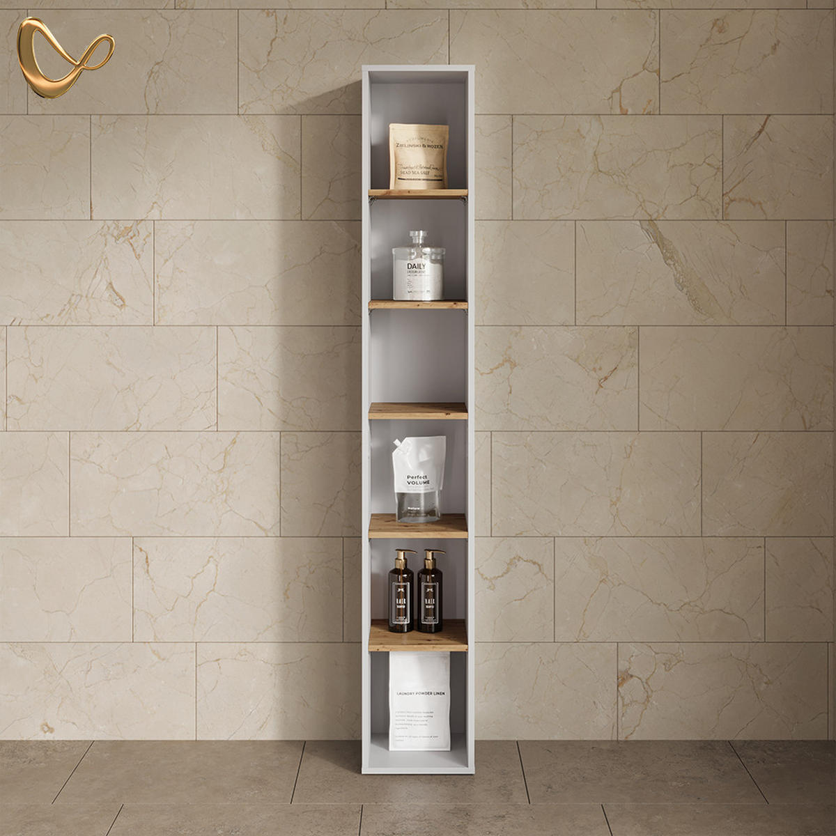 HOCHREGAL Paolina Weiß/Artisan 30 x 188.6 cm - Weiß/Eiche Artisan, Holzwerkstoff (30/188.6/27.3cm) - Livinity®