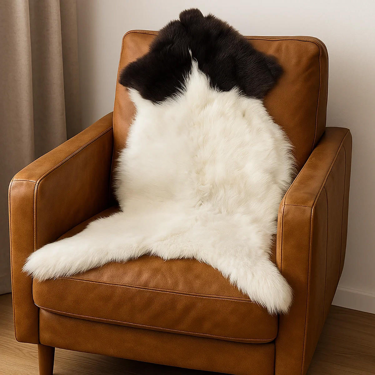 SCHAFFELL Skandinavisch Weiß mit braunen Punkten ca. 110 cm - Weiß/Braun, Fell (60/110cm) - Provellus