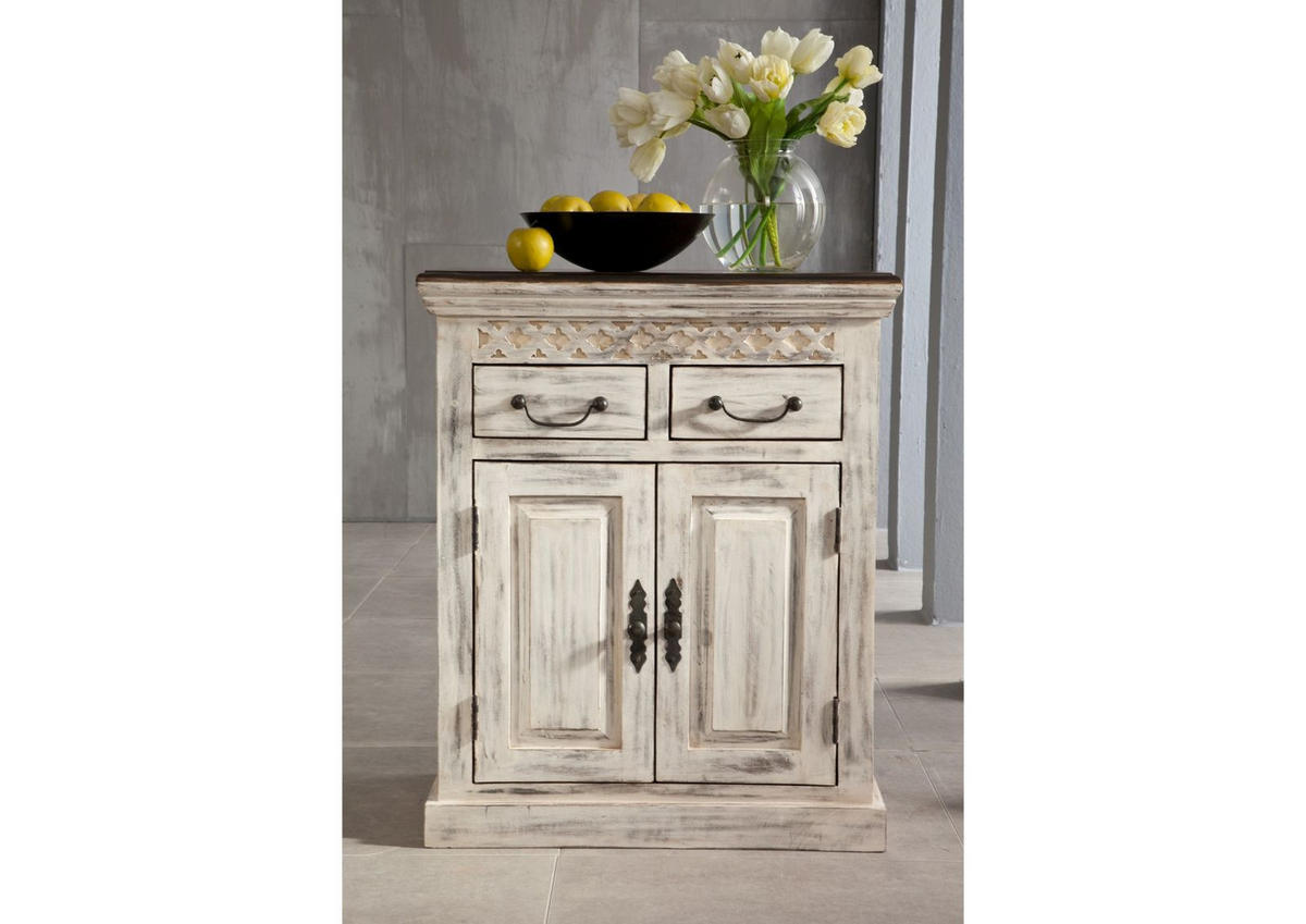 SIDEBOARD Mango / Akazie 70x40x85 weiß gewachst CASTLE-ANTIK #209 - Weiß, Holz (70/85/40cm) - Massivmoebel24