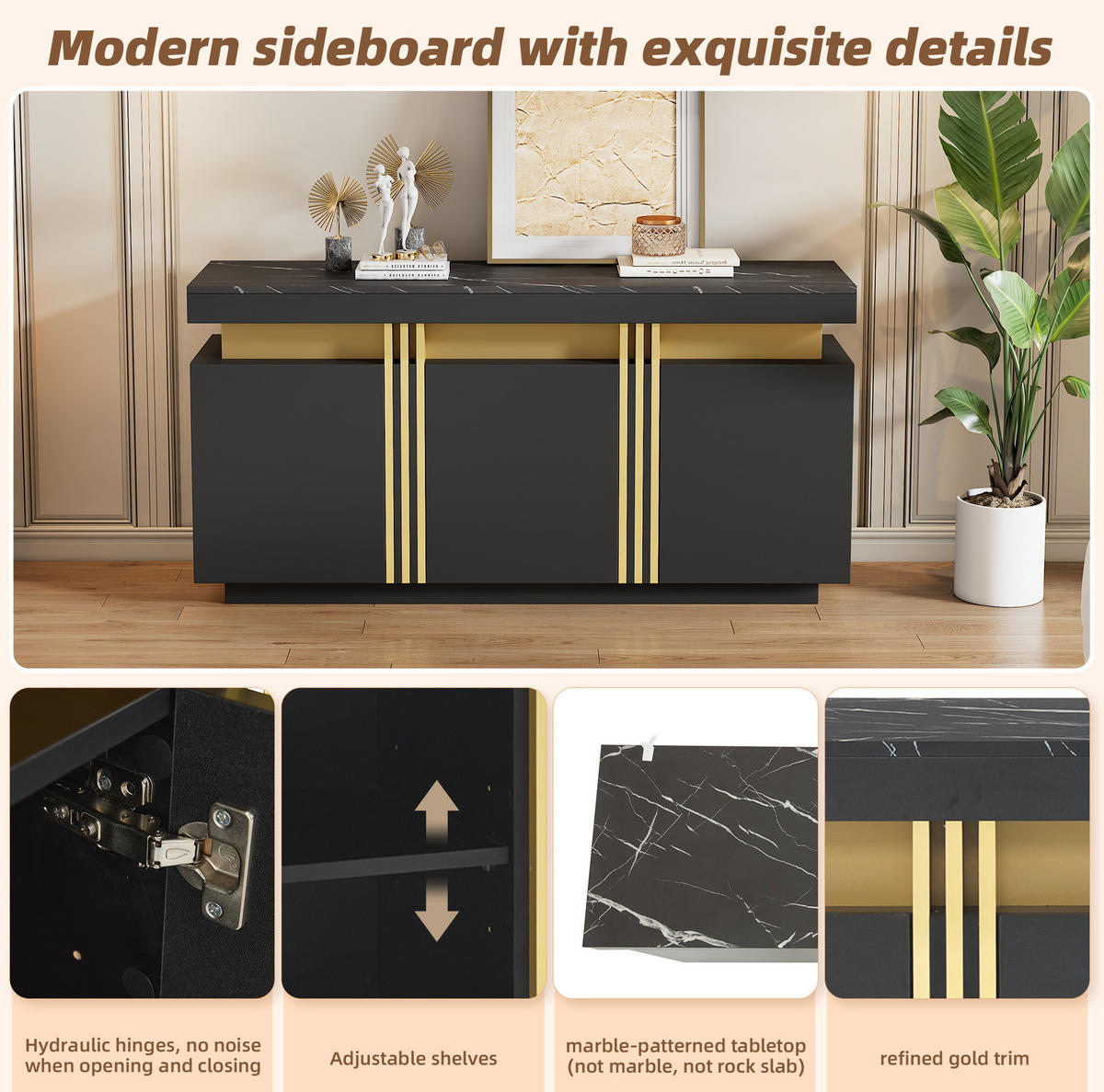 SIDEBOARD 140/38/70 cm Schwarz aus Spanplatte mit Marmorstruktur - Schwarz, Holzwerkstoff (38/70/140cm) - OKMYHOME