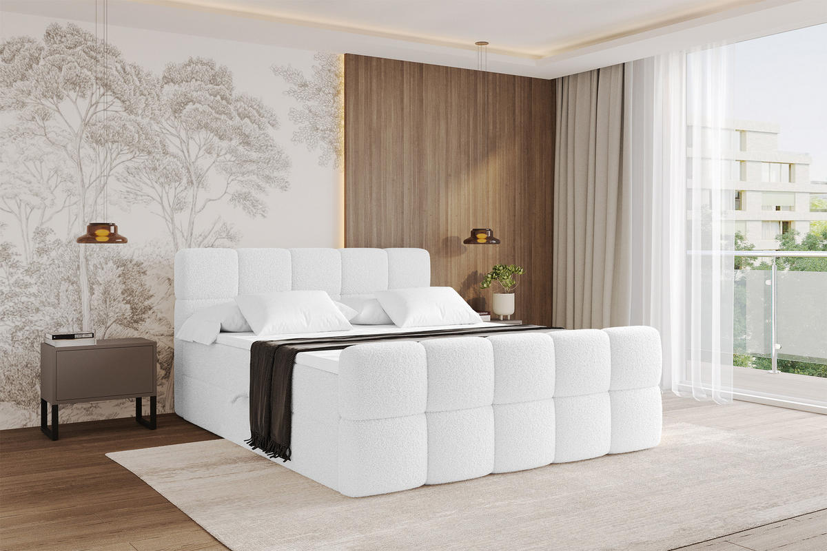 BOXBETT mit Matratze H3 - FAMA-Z - 160x200 cm Weiß Quelle - Weiß, Holzwerkstoff (160/200cm) - ALTDECOR