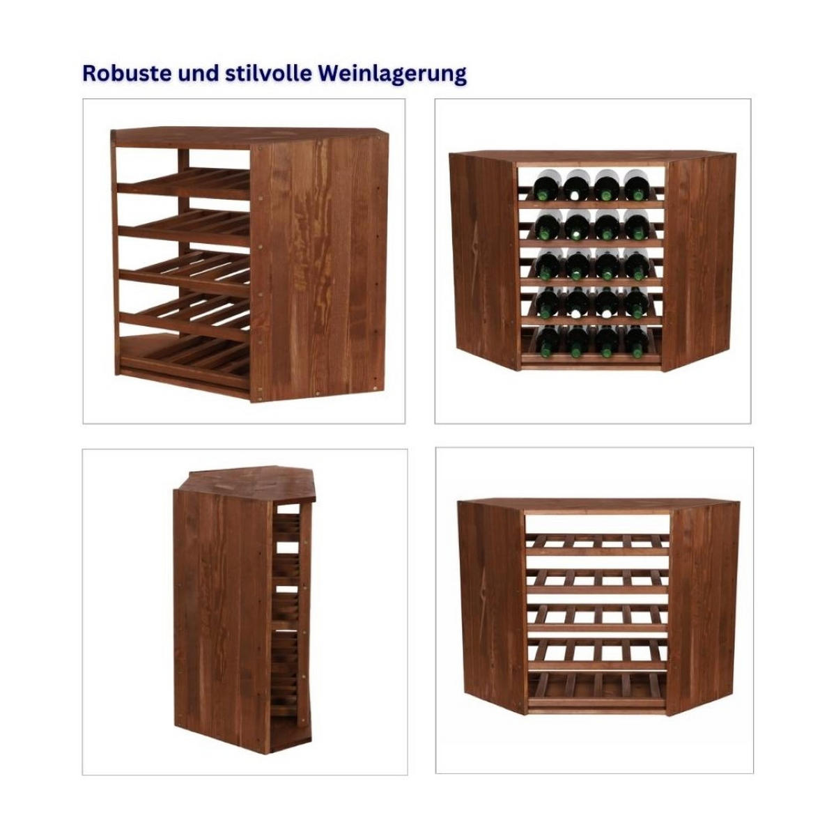WEINREGAL Vincellar Mod 60x30x30 cm Eckmodul Für 18 Flaschen Massives Kiefernholz Braun Geölt - Braun, Holz (30/60/30cm) - PROREGAL