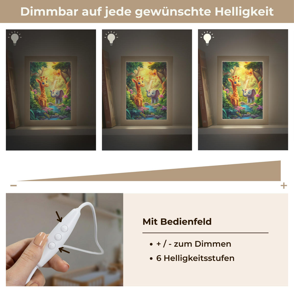 NACHTTISCHLAMPE Giraffe - Elefant - Blumen - Dschungel 15x20 cm - Grün, Holzwerkstoff (8/15/20cm)