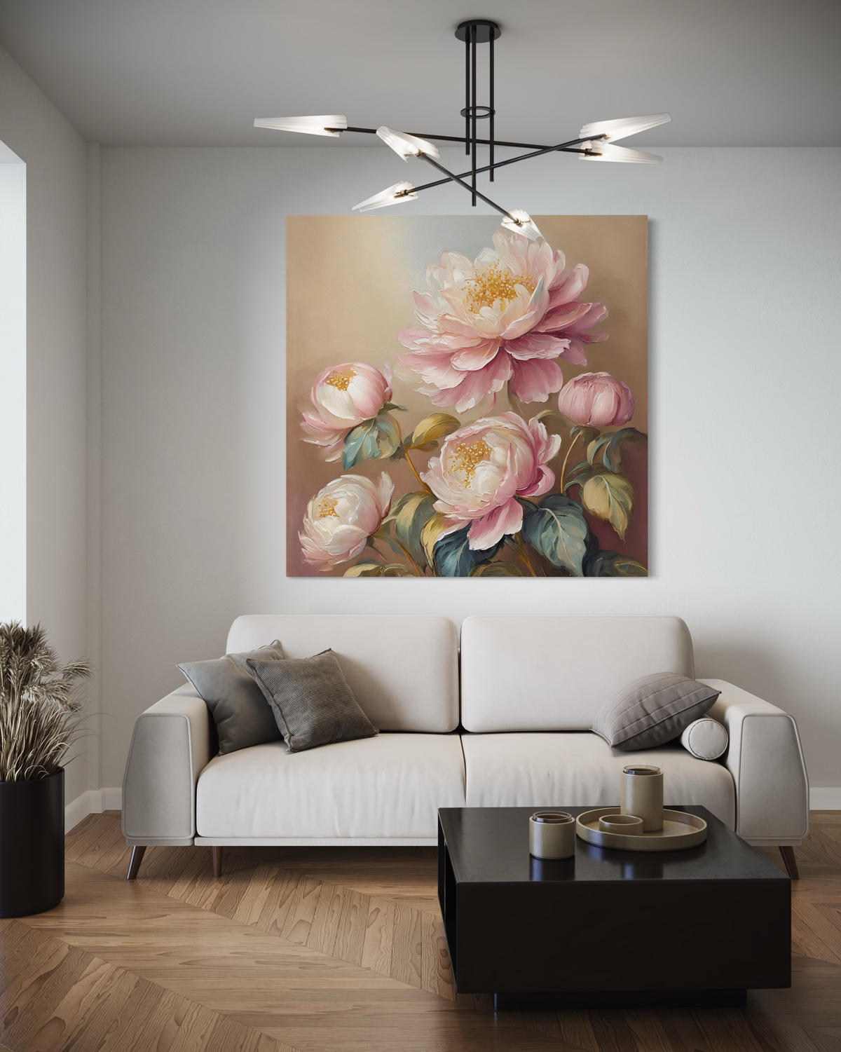 WANDBILD blumen pfingstrose vintage - Pink, Textil (50/50cm) - Feeby