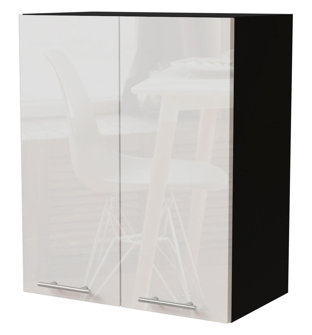 Feldmann-Wohnen Küchenhängeschrank Weiß Hochglanz, Schwarz 60x72x32.5 cm