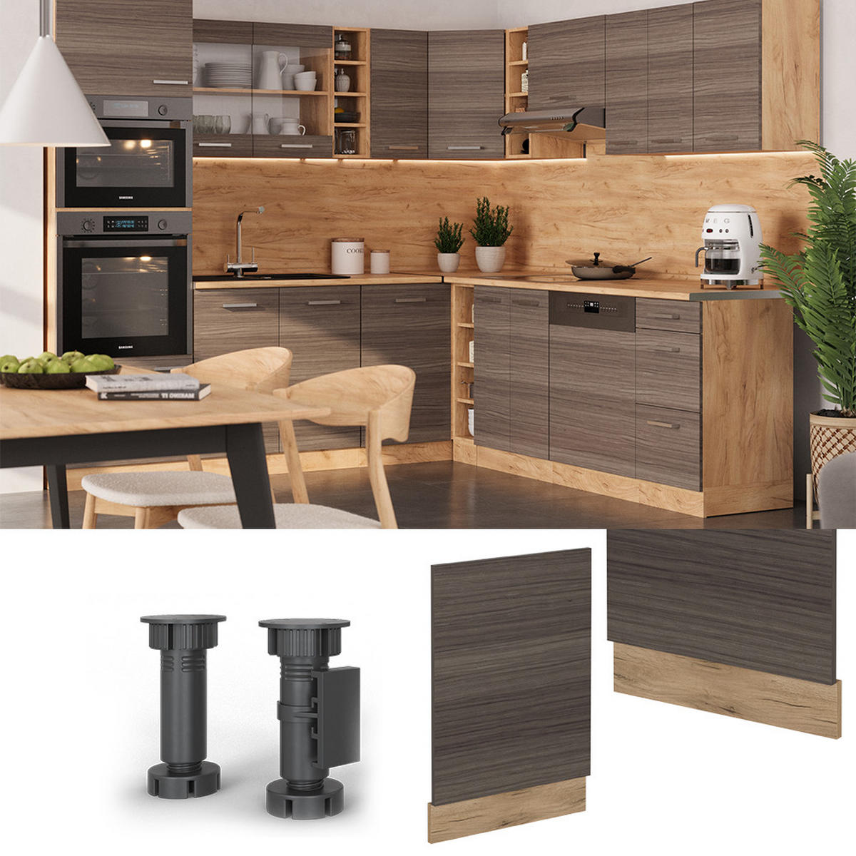 GESCHIRRSPÜLBLENDE R-Line Edelgrau 45 cm , AP Anthrazit - Honigeiche/Eiche Wotan, Holzwerkstoff (45/57.2/1.6cm) - Vicco