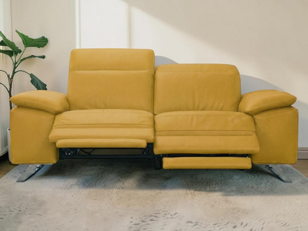 2-SITZER Sofa Genius Echtleder mit 2 x Relaxfunktion Senfgelb - Gelb, Leder/Metall (180/80/104cm)