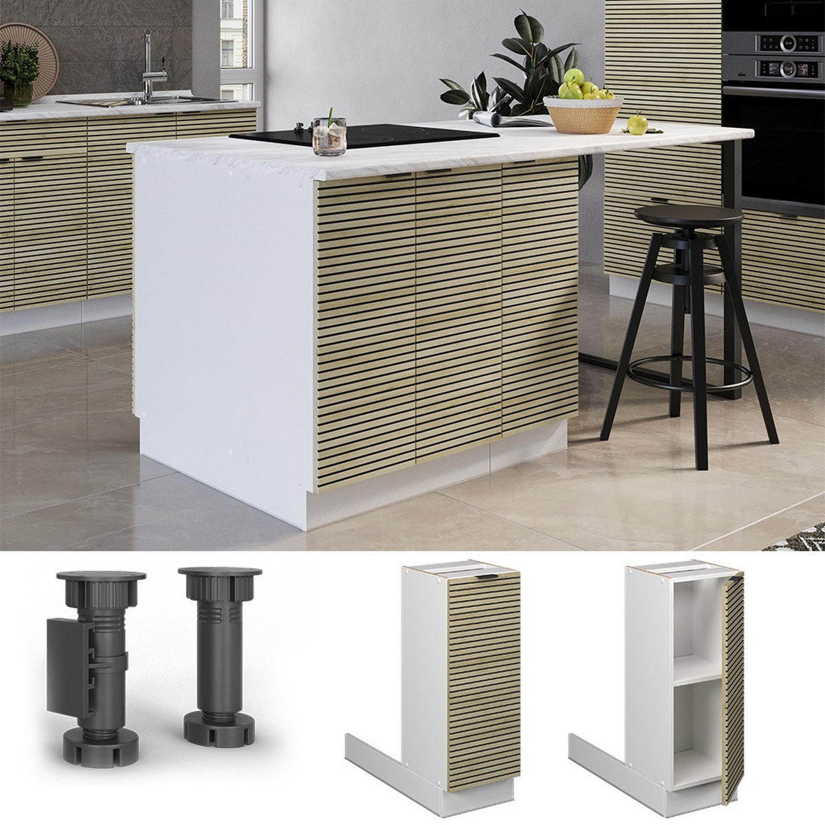 KÜCHENINSEL Fame-Line Eiche Paneel 30 cm ohne Arbeitsplatte - Eichefarben/Weiß, Holzwerkstoff (30/82/70cm) - Vicco