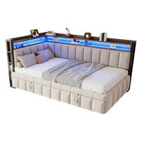 SCHLAFSOFA 90/200 cm & 90/190 cm in Beige Samt mit Ausziehbett, LED und USB - Beige, Holzwerkstoff/Textil (90/200cm) - WISHDOR
