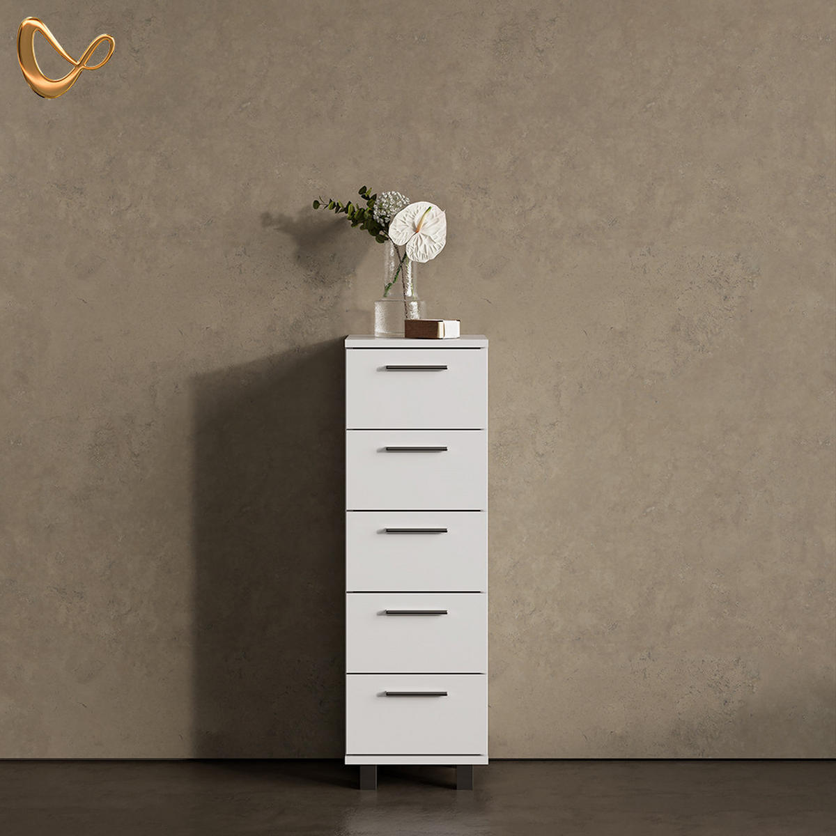 BADSCHRANK Eisak Weiß 30 x 95 cm - Weiß, Holzwerkstoff (30/95/30cm) - Livinity®